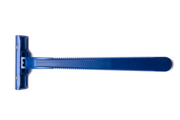 Blue razor isolated on white background. Top view.