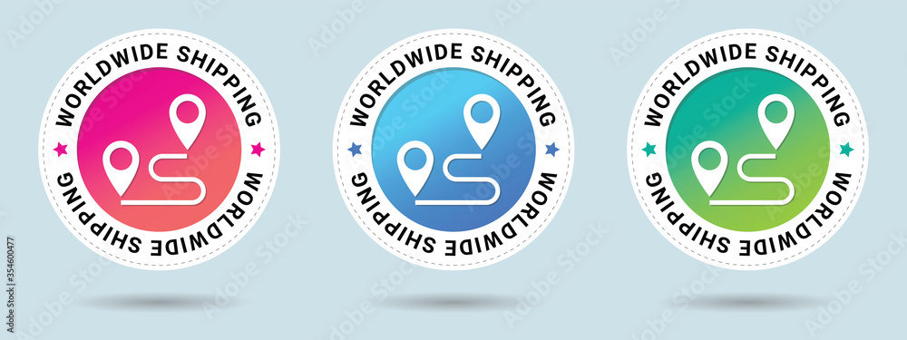 Poster worldwide shipping stamp vector illustration. vector certificate icon. set of 3 beautiful color grad