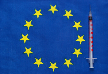 Syringe with euro union flag. Vaccination
