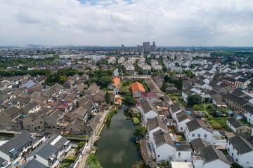 Suzhou city in China Asia aerial drone view