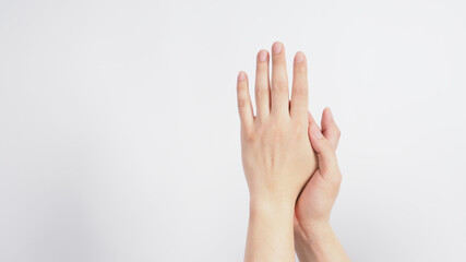 Empty hands washing gesture on white background.