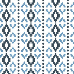Vector pastel blue tribal geometric with dots seamless pattern background