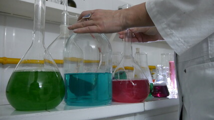 Light effects of brightly colored substances in a chemical laboratory