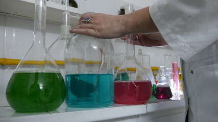 Light effects of brightly colored substances in a chemical laboratory