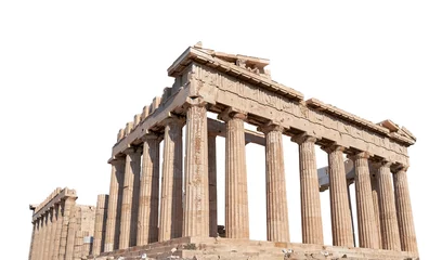 Fotobehang Bedehuis Het Parthenon (Athene, Griekenland) geïsoleerd op een witte achtergrond. Het is een tempel op de Atheense Akropolis gewijd aan de godin Athena