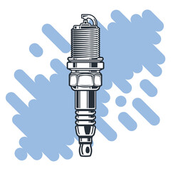 Spark plug. Monochrome illustration of spark plug. Design element for logo, label, emblem, sign, poster.