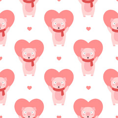 Pig Seamless Pattern Background, Scandinavian Happy cute pig, cartoon pig vector illustration for kids nordic background