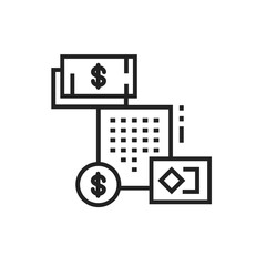 Branding budget black line icon. Report and financial statements. Bookkeeping and accounting. Pictogram for web page, mobile app, promo. UI UX GUI design element. Editable stroke.