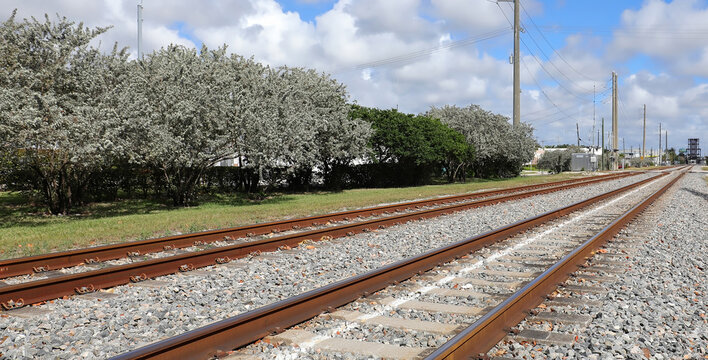 Train tracks in downtown Fort Lauderdale, Florida, USA.