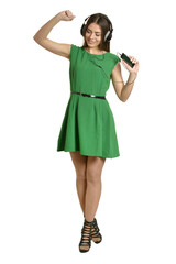 Happy beautiful girl using her mobile phone