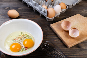 Fresh chicken eggs on the table