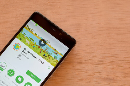 Ecosia Browser - Fast & Green dev app on Smartphone screen. Ecosia Browser is a freeware web browser developed by Ecosia GmbH