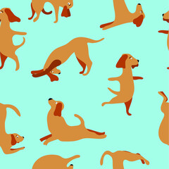 Seamless pattern. Cute dog yoga.  Vector hand drawn