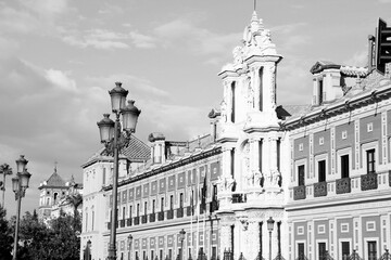 Seville landmark. Black and white retro style.