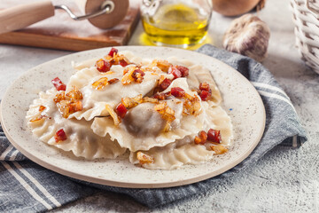 Dumplings stuffed with meat or cabbage and mushroom or cheese