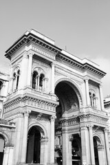 Milan, Italy. Black and white vintage filter style.