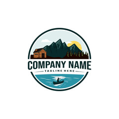 Fototapeta premium Vintage retro cabin, outdoor adventure illustration logo