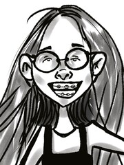 little cute happy girl in glasses and in braces smiling