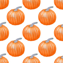 Pumpkin watercolor illustrations isolated on white background. Seamless pattern with colorful Pumpkins.