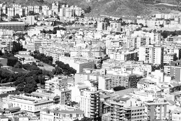 Malaga, Spain. Black and white vintage filter style.