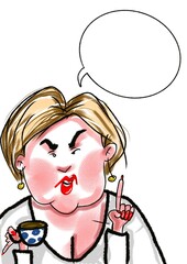 cute funny woman talking and drink tea