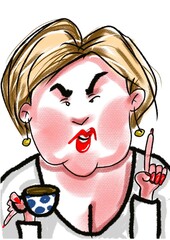 cute funny woman talking and drink tea