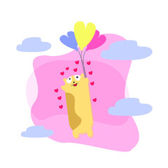 illustration of a flying cat with a balloon