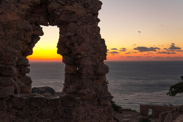 A beautiful Sunset at Monolithos castle, Rhodes island, Greece