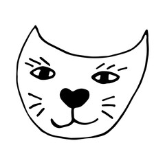 Hand drawn vector illustration of cat face. Cute funny domestic animal isolated. Simple childish drawing.