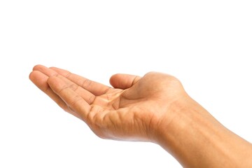 Asian man's hand, being stylish on a white background