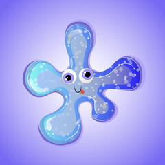 blue slime on a blue background with a funny face, protruding tongue, eyes in different directions, cute character, vector graphic. vector drawing
