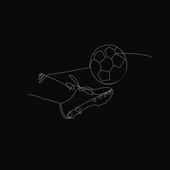 Continuous line drawing. The illustration shows the foot of a soccer player kicking the ball. Football. Vector illustration