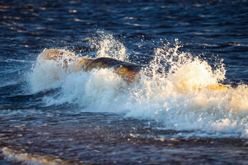 Fototapeta premium Shore seaside view of wave splash.