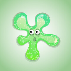 green slime on a green background with a funny face, open mouth, circles under the eyes, a surprised face, cute character, vector graphic. vector drawing