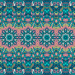 Abstract festive colorful floral vector ethnic tribal pattern