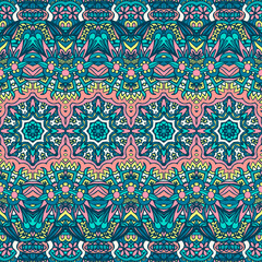 Abstract festive colorful floral vector ethnic tribal pattern