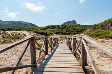 Hiking trail near Cala Mesquida beach on Mallorca island in the Mediterranean sea.