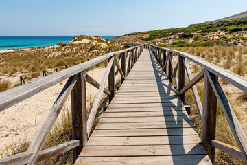Hiking trail near Cala Mesquida beach on Mallorca island in the Mediterranean sea.