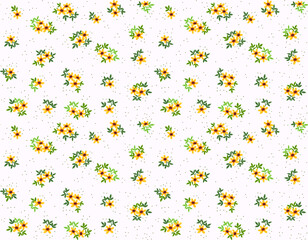 Cute floral pattern in the small flower. Ditsy print. Motifs scattered random. Seamless vector texture. Elegant template for fashion prints. Printing with small yellow flowers. White background.