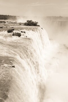 Iguazu Falls, Brazil. Sepia Toned Vintage Filter Photo.