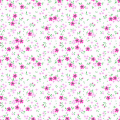 Obraz na płótnie Canvas Vector seamless pattern. Pretty pattern in small flower. Small pink flowers. White background. Ditsy floral background. The elegant the template for fashion prints.