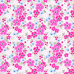 Fototapeta na wymiar Floral pattern. Pretty flowers on white background. Printing with small pink flowers. Ditsy print. Seamless vector texture. Spring bouquet.