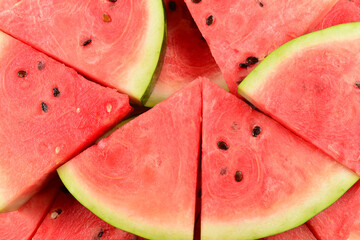 Juicy watermelon slices background. Top view.