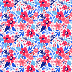 Fototapeta na wymiar Elegant floral pattern in small red flower. Liberty style. Floral seamless background for fashion prints. Ditsy print. Seamless vector texture. Spring bouquet.
