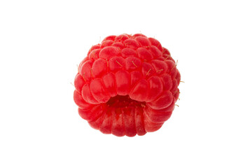Red raspberries isolated on a white background. Close-up. Top view.