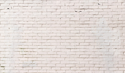 Brick wall painted white, smooth brick with textured mortar, subtle panoramic background pattern...