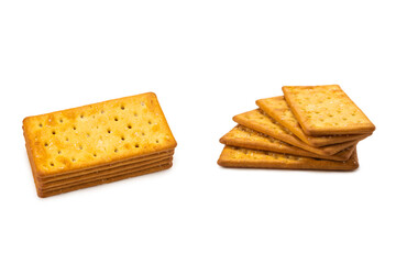 Cracker with salt isolated on white.