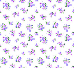 Vector seamless pattern. Pretty pattern in small flower. Small purple flowers. White background. Ditsy floral background. The elegant the template for fashion prints.