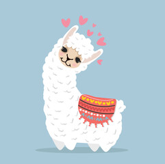 Cute lama alpaca cartoon vector © focus_bell