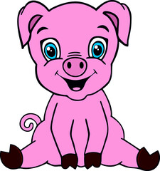 Funny pig. Animal in cartoon style. Vector template for design T-shirts. Fashion graphic for apparel. Character image pig for children's magazines and preschool institution